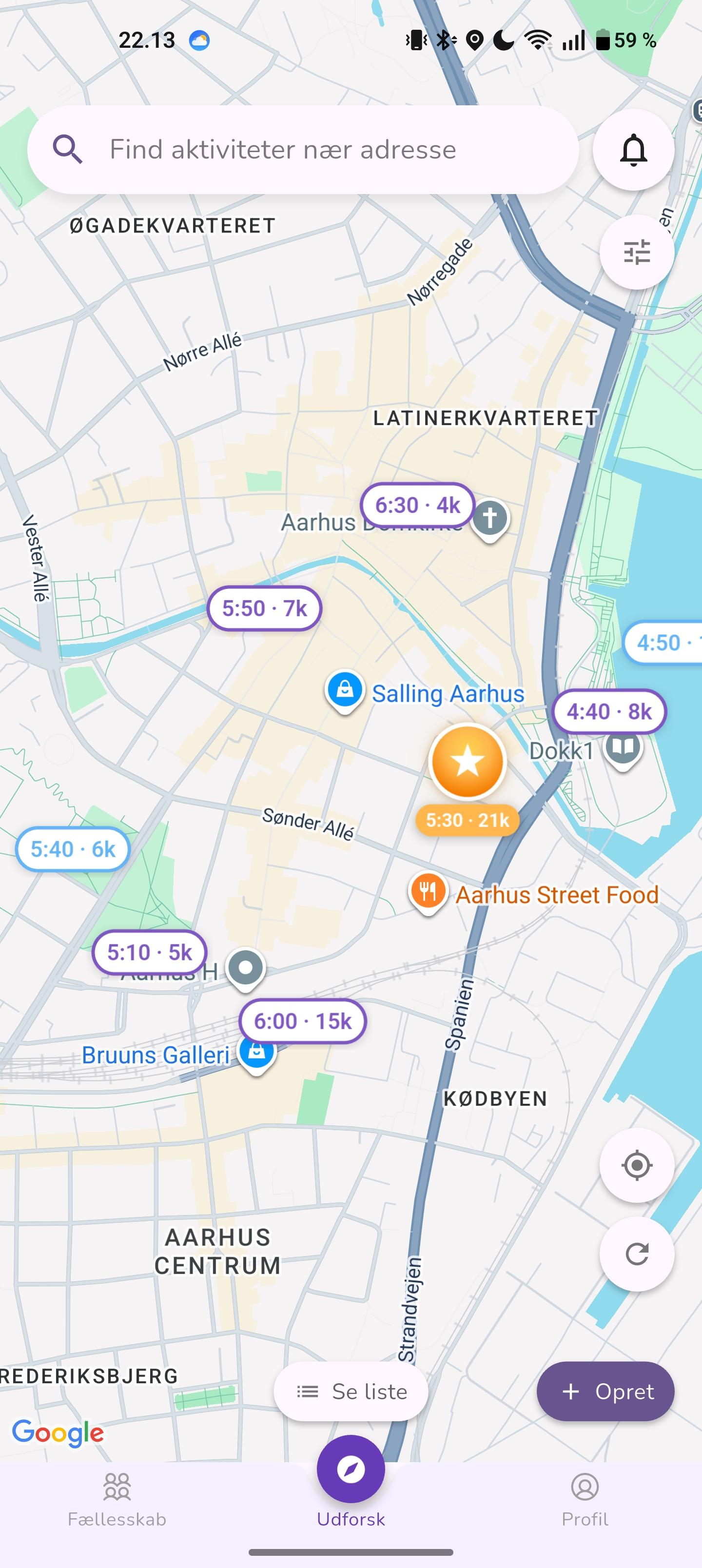 Map view showing nearby activities
